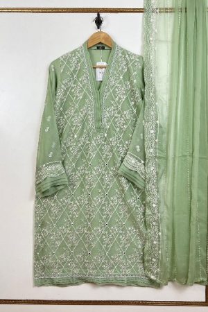 2pc chiffon shirt and dupatta green