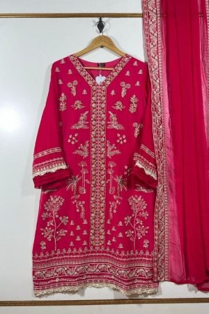 2pc chiffon shirt and dupatta red