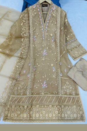 3pc khadi net shirt dupatta & silk pants